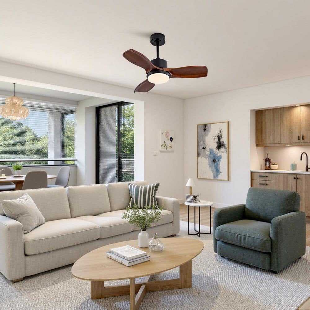 36 in. Black Standard Ceiling Fan with Light and Remote, Quiet Dark Walnut Wood Blade Ceiling Fan for Living Room price history on PriceWatchPro