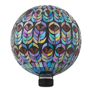 10 in. Diameter Indoor/Outdoor Glass Mosaic Gazing Globe Yard Decoration, Peacock Feather Design