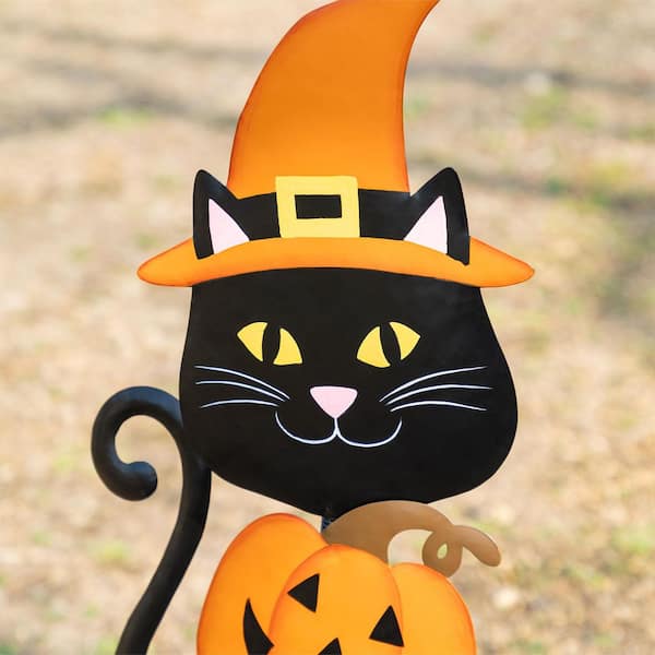 Glitzhome 36 in. H Halloween Metal Black Cat with Spring