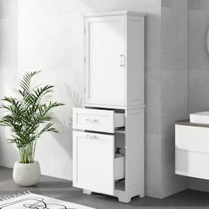 20 in. W x 13 in. D x 68 in. H White Linen Cabinet Freestanding Storage Cabinet with Drawers and Adjustable Shelf