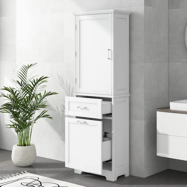 FAMYYT 20 in. W x 13 in. D x 68 in. H White Linen Cabinet Freestanding Storage Cabinet with Drawers and Adjustable Shelf
