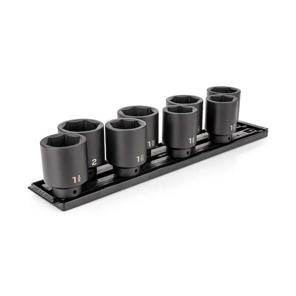 1/2 Inch Drive Deep 6-Point Impact Socket Set with Rails and Tray, 8-Piece (1-9/16-2 in. )