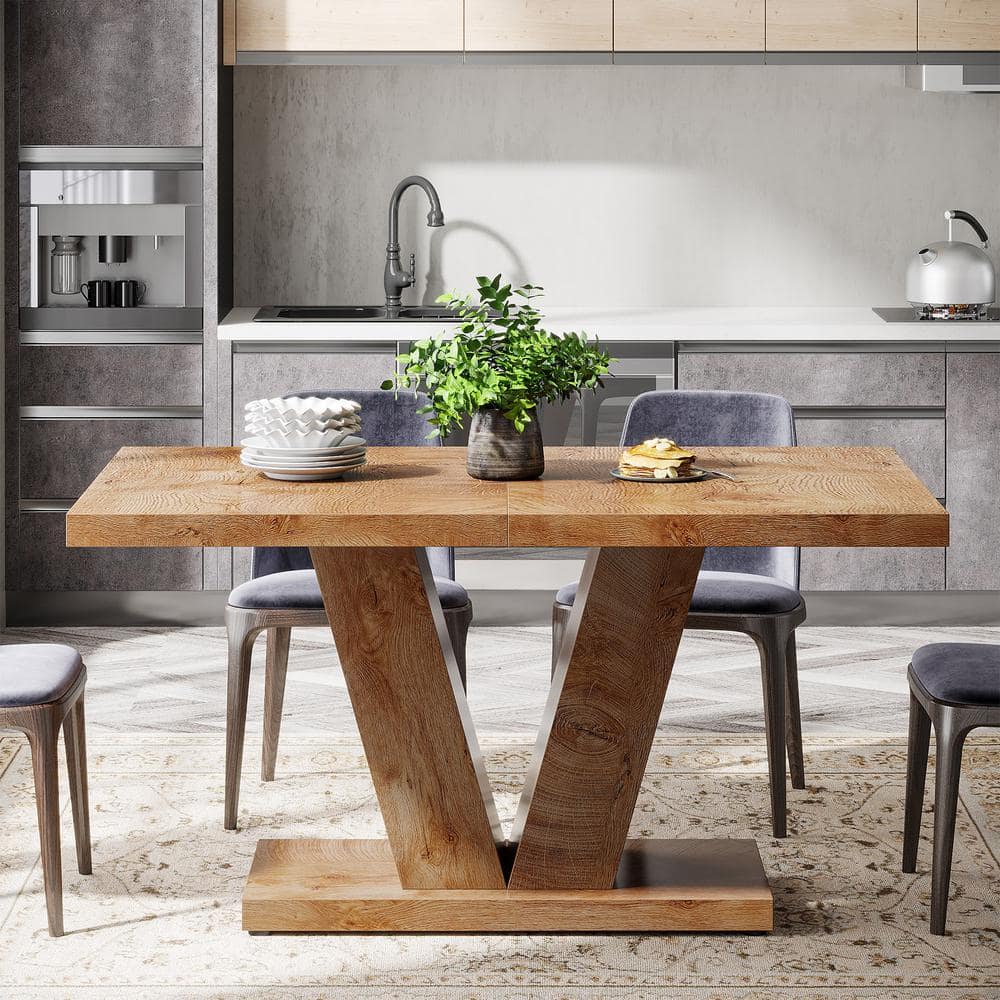 Light Oak Rectangular Farmhouse Dining Table with Reclaimed Wood