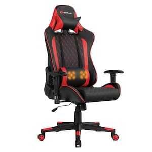 Red Fashion Massage Gaming and Office Chair with Lumbar Support and Headrest