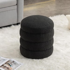 Modern Soft Velvet Round Ottoman Footrest Stool Vanity Makeup Chair with Padded Seat for Living Room Bedroom, Black