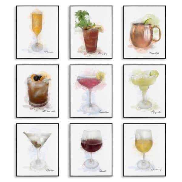 Modern Muted Cocktail Drinks by Matthew Piotrowicz 9 Piece Black Framed Food Giclee Art Print 14 in. x 11 in.