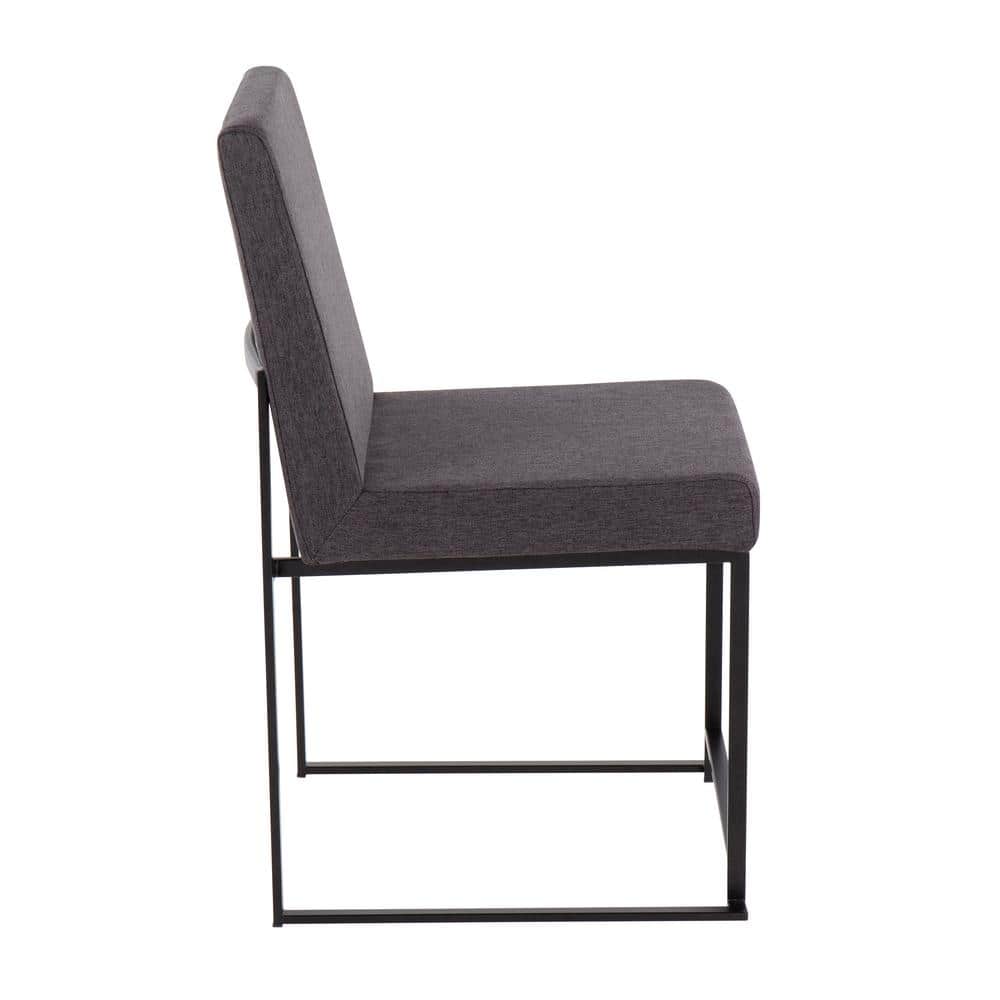Set of 2 Charcoal Fabric and Black Steel High Back Dining Chairs