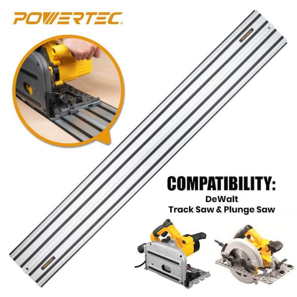 POWERTEC 110 in. Aluminum Guide Rail Joining Set Compatible with DeWalt Track Saws, (2) Guided Rails and (1) Guide Rail Connector