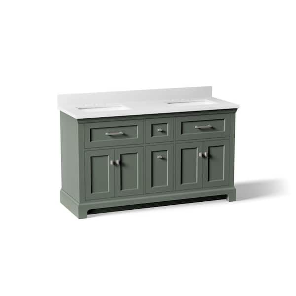 Charlemont 60.98 in Freestanding Umbral Green Bath Vanity with White Quartz Top