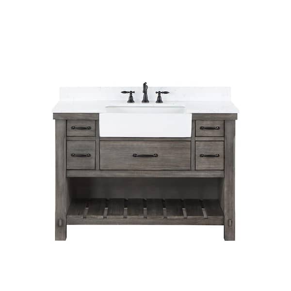 ROSWELL Villareal 48 in.W x 22 in.D x 34 in.H Single Farmhouse Bath Vanity in Classical Grey with Composite Stone Top