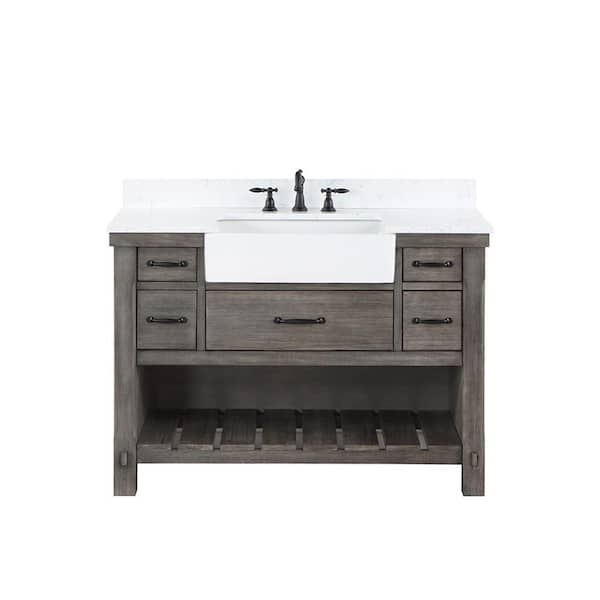 Villareal 48 in.W x 22 in.D x 34 in.H Single Farmhouse Bath Vanity in Classical Grey with Composite Stone Top