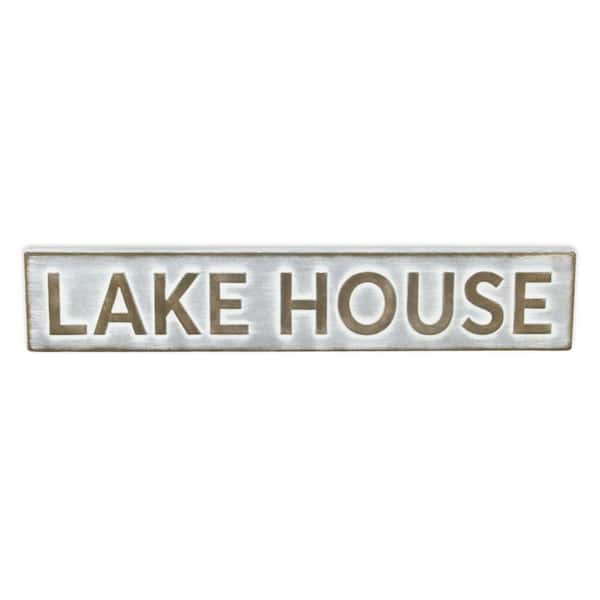 HomeRoots 23.75 in. x 4.5 in. Grey, Brown Lake House Metal Wall Art 1-Piece