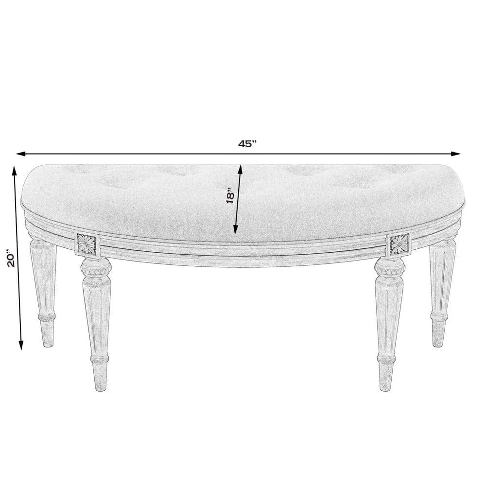Elegant Traditional Demilune Bench in Weathered Cream and Ivory