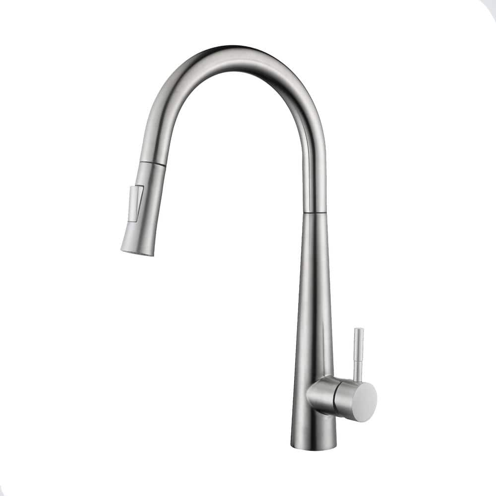 Single-Handle Pull-Out Sprayer Kitchen Faucet in Brushed Nickel Finish ...