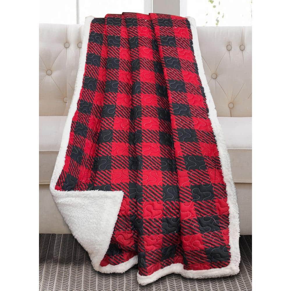 Red and Black Plaid Sherpa Reversible Winter Throw
