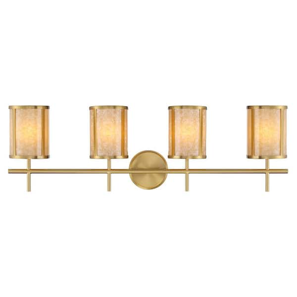 Camden 33.75 in. W x 10.25 in. H 4-Light Warm Brass Traditional Bathroom Vanity Light with Shell Shades
