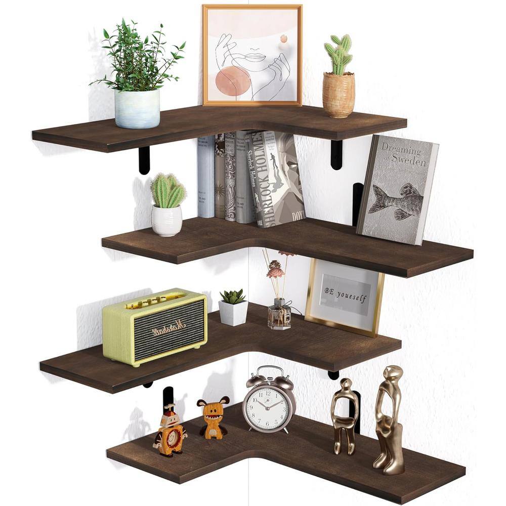 11.8 in. W x 0.5 in. D Decorative Wall Shelf, Dark Brown Corner Floating Sh