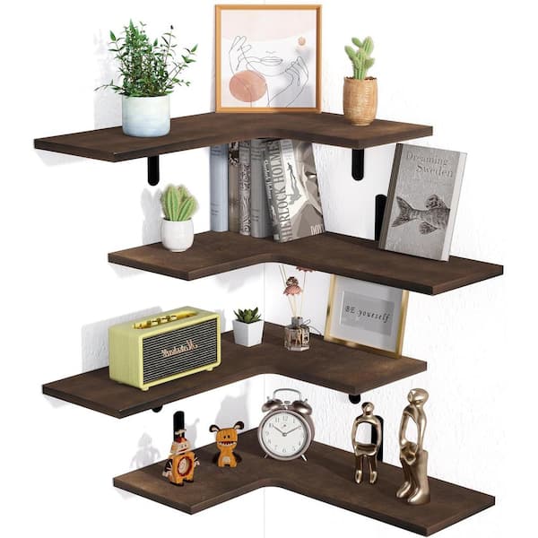 Cubilan 11.8 in. W x 0.5 in. D Decorative Wall Shelf, Dark Brown Corner Floating Shelves Set of 4