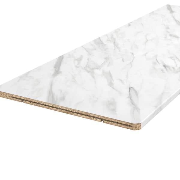6ft. L x 25 in. D Left Miter Laminate Countertop in Matte White Marble with Double Radius Edge