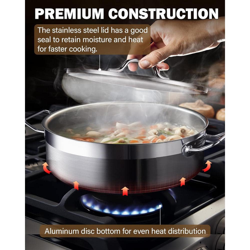 4-Quart Silver Stainless Steel Deep Sauté Pan with Lid