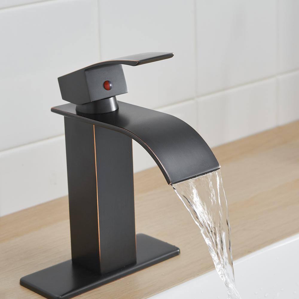 Oil Rubbed Bronze Single Handle Waterfall Bathroom Faucet with Drain