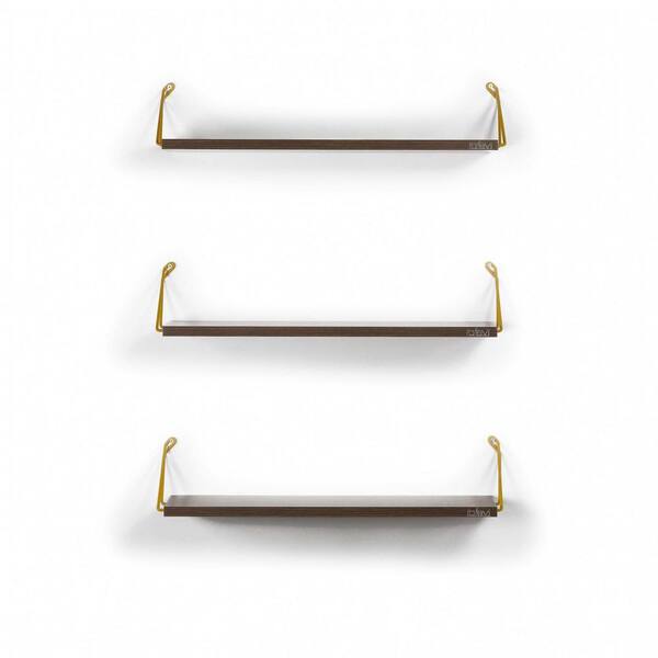 Urbanne Industrial Aged 3Tiered Solid Wood and Metal Pipe Floating Wall Shelf,Walnut/Yellow