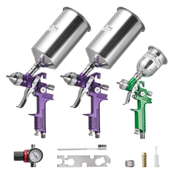 3-Piece Air Spray Gun Kit, Professional Auto Paint Spray Gun Set with 3 Nozzles (1/1.4/1. 8mm), 3 Cups & Air Regulator
