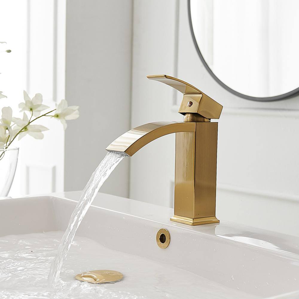 Brushed Gold Single Handle Waterfall Bathroom Faucet