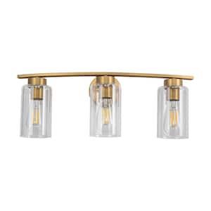 Lucy 22.4 in. 3-Light Curved Gold Bathroom Vanity Light
