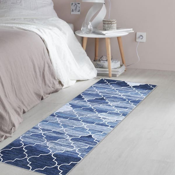 Modern Geometric Print Area Rug Soft and Versatile Anti-fouling and Anti-slip for Bedroom Living Room Blue，2X6ft