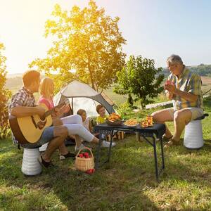 3-Piece Aluminum Patio Conversation Folding Table Stool Set with a Camping Table & 2 Retractable LED Stools