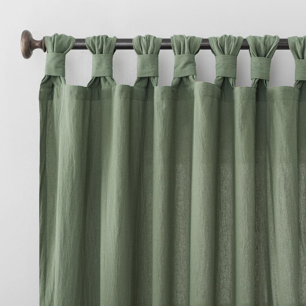 Moss Green Cotton Twist Tab Light-Filtering Curtain Panel 52" x 84"