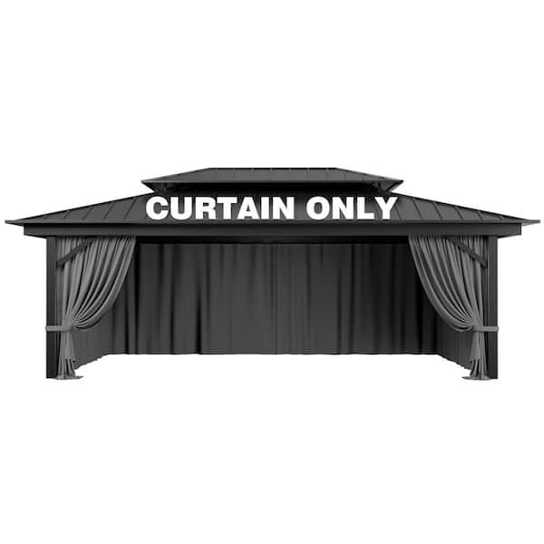 WNP 12 ft. x 20 ft. Universal Outdoor Privacy Curtains, Gazebo Curtain Replacement with Zipper Grey (4-Side Curtain Only)