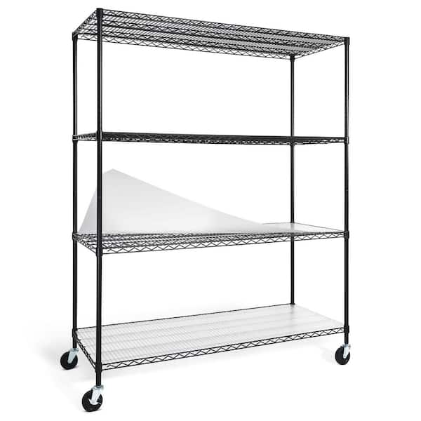 Steel Wire 4 shelf Adjustable Heavy Duty Shelving Unit with Wheels and Liner in Black (60 in. W x 76 in. H x 24 in. D)