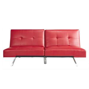 70 in. W Red Palmer Leather Convertible Sofa