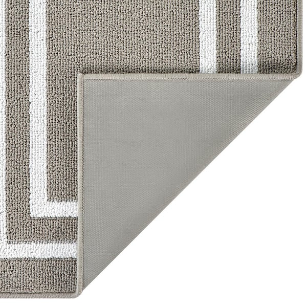 Double Border Light Gray/White 2 ft. x 8 ft. Tufted Border Polypropylene Runner Accent Rug