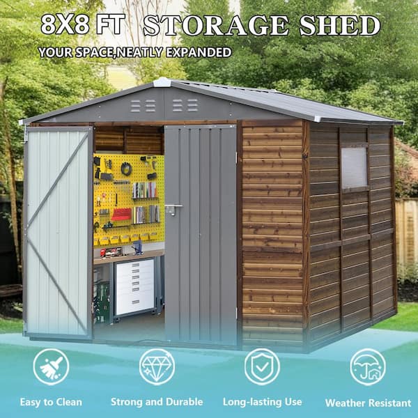 8 ft. W x 8 ft. D Wood Combination Garden Shed, Lockable Tool