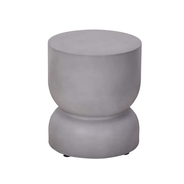 URTR Cement Gray Round Composite Outdoor Side Table Accent Coffee Table Flower Pot Faux Wood Stump End Table