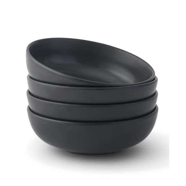 4-Pieces Stoneware Pasta Bowl Set, 30 oz.-Matte Black