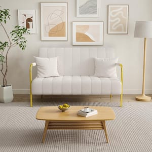 58.7 in Wide Round Arm Teddy Fabric Rectangle Modern Sofa in Beige