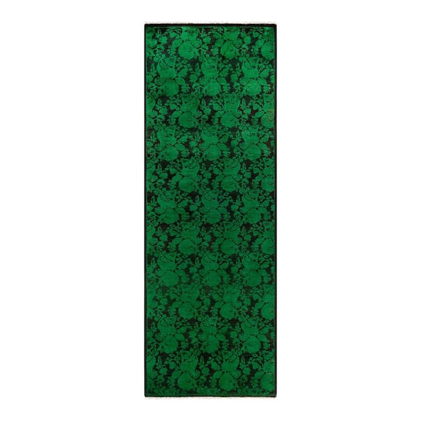 Overdyed Green 3 ft. x 8 ft. Solid Wool Indoor Runner Rug