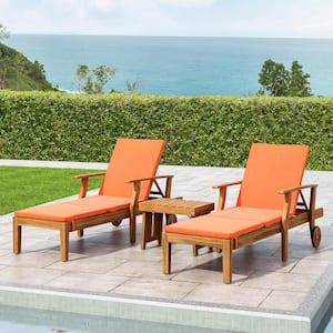 Perla Teak Brown 5-Piece Wood Patio Conversation Seating Set with Orange Cushions