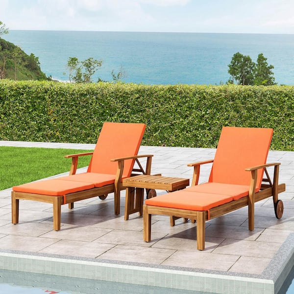 Noble House Perla Teak Brown 5-Piece Wood Patio Conversation Seating Set with Orange Cushions