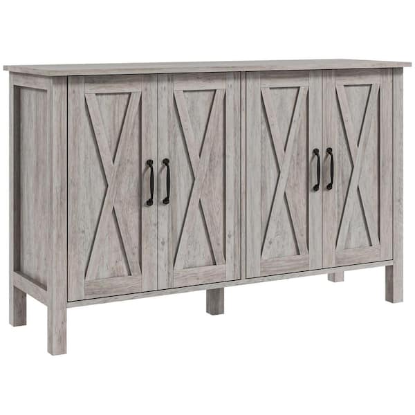 47.25 in. W x14.5 in. D x 29.5 in. H Gray Linen Cabinet with 4 Barn Doors and 2 Adjustable Shelves