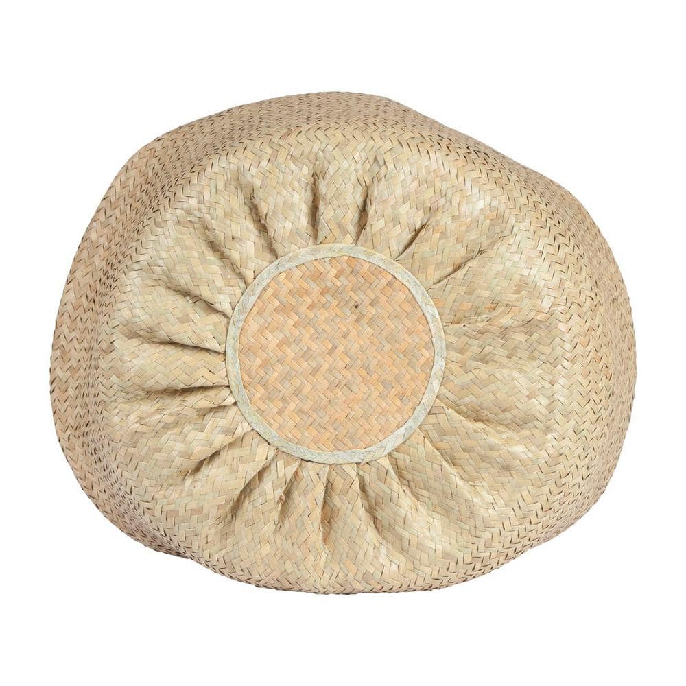 Natural Seagrass Round Collapsible Storage Basket with Handles