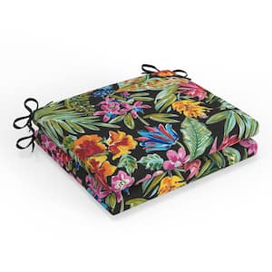 Tropic Floral 18.5 in W x 3 in H Square Outdoor Chair Seat Pad with Ties 2-Count in Island Black