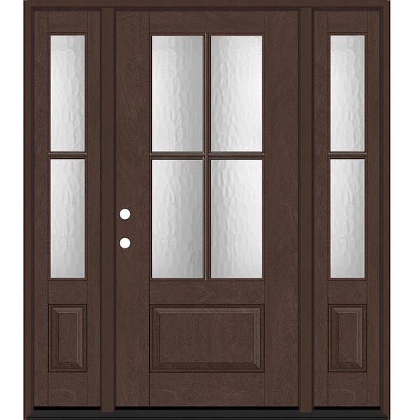 Steves & Sons Regency 68 in. x 80 in. 3/4Lite 4SDL Oasis Deco Glass RHIS Prefinish Chestnut Fiberglass Prehung Front Door w/2_ 14inSL