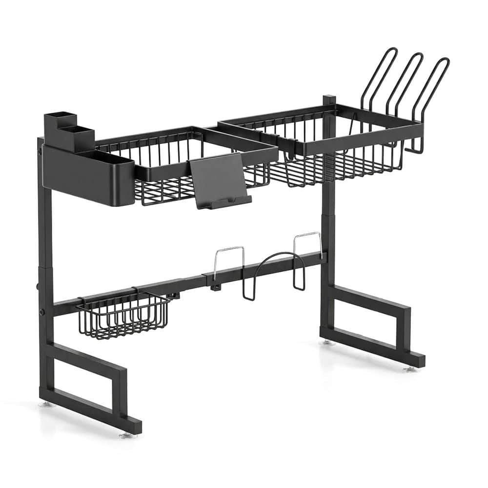 Black Finish Expandable 2 Tier Over Sink Snap-On Dish Rack Large ...
