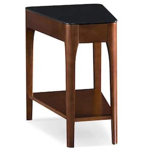 Obsidian 17 in. W x 24 in. D Chestnut and Black Glass Recliner Wood Wedge Shaped End/Side Table with Shelf