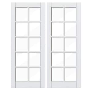 64 in. x 80 in. (Double 32 in. W Doors) 10 Lite, Clear Glass White Primed, No Bore, Finished MDF Wood Interior Door Slab